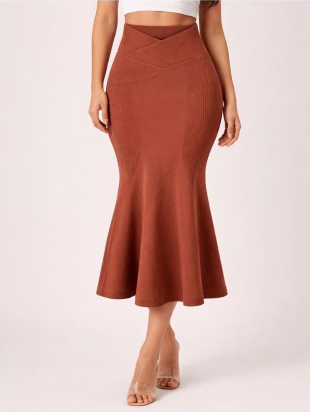 Halara Crossover Seamless Bodycon Mermaid Midi Skirt Rust Color Large